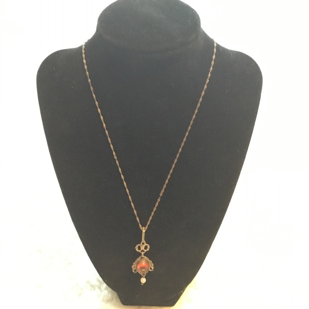 Antique sterling silver amber necklace